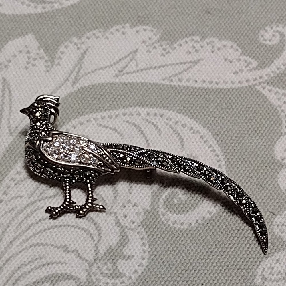 Marcasite & CZ Sterling Silver Bird Brooch